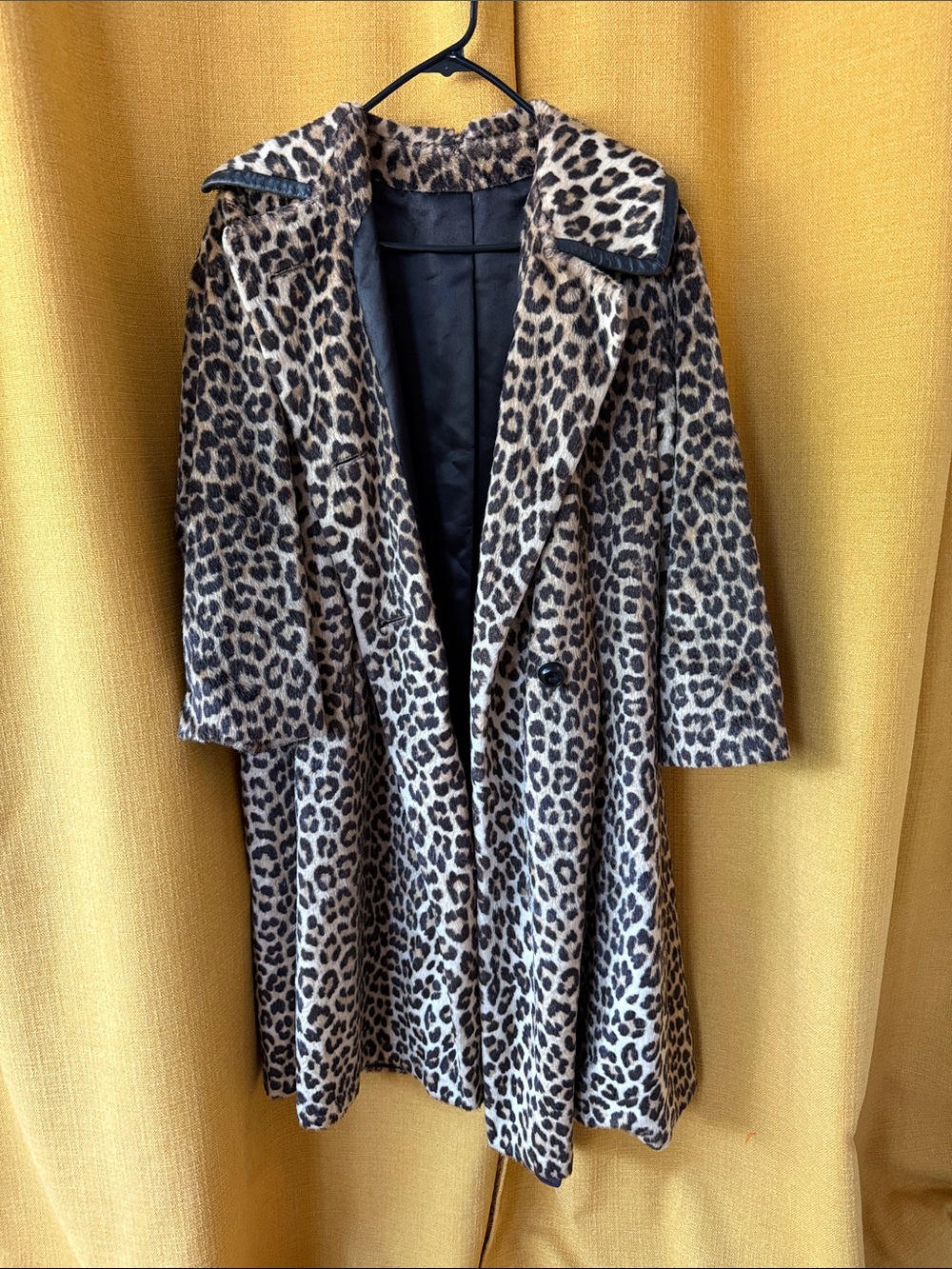 Vintage Leopard Coat with Leather Trim